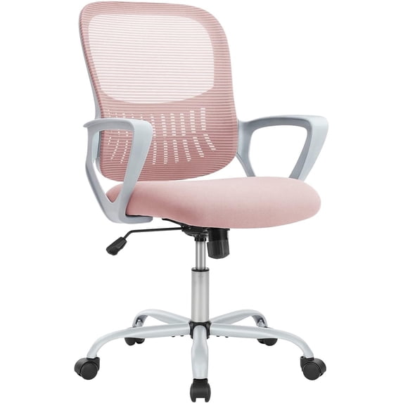 Ergonomic Mid-Back Mesh Office Chair with Lumbar Support, Swivel Rolling Desk Chair with Armrests and Wheels for Home and Study Use