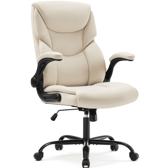 Ergonomic Office Chair, High Back Executive Desk Chair with Lumbar Support, Adjustable PU Leather Computer Chair with Flip-up Arms, Swivel Rolling Wheels Chair for Home and Office Use