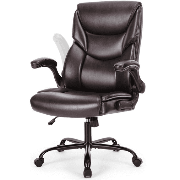 Ergonomic Office Chair, High Back Executive Desk Chair with Lumbar Support, Adjustable PU Leather Computer Chair with Flip-up Arms, Swivel Rolling Wheels Chair for Home and Office Use