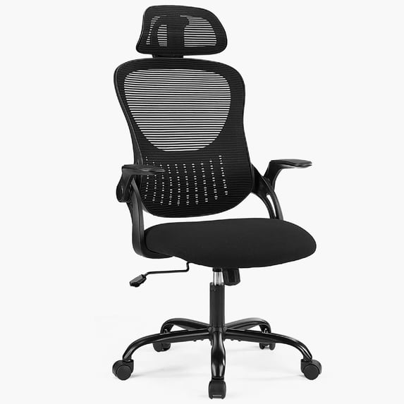 Ergonomic Office Desk Chair, High-Back Mesh Computer Chair with Adjustable Headrest, Lumbar Support, Flip-Up Armrests, Swivel Rolling Task Chair for Home Office