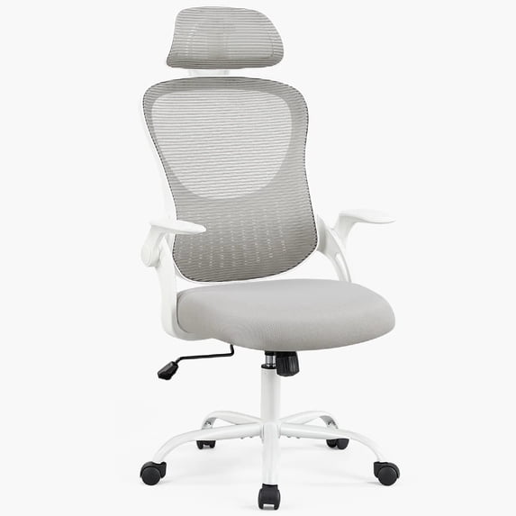 Ergonomic Office Desk Chair, High-Back Mesh Computer Chair with Adjustable Headrest, Lumbar Support, Flip-Up Armrests, Swivel Rolling Task Chair for Home Office