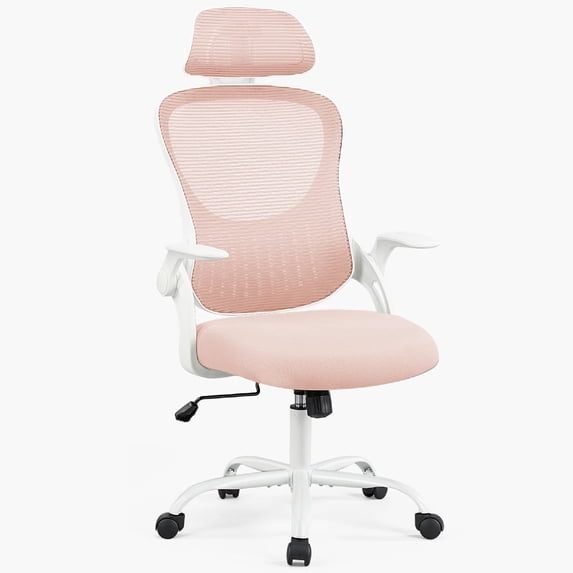 Ergonomic Office Desk Chair, High-Back Mesh Computer Chair with Adjustable Headrest, Lumbar Support, Flip-Up Armrests, Swivel Rolling Task Chair for Home Office
