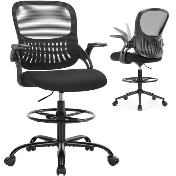 Ergonomic Tall Drafting Chair, Height-Adjustable Office Desk Chair with Fixed Armrests, Lumbar Support, Footrest & Rolling Wheels for Standing Desk