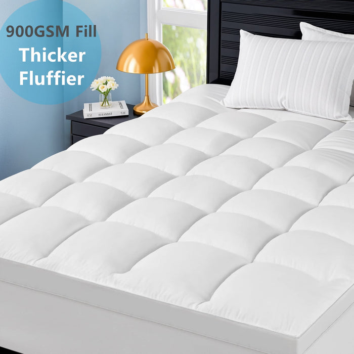 Mattress Pad with 900GSM Down Alternative Fill, Washable Mattress Cover with Deep Pocket