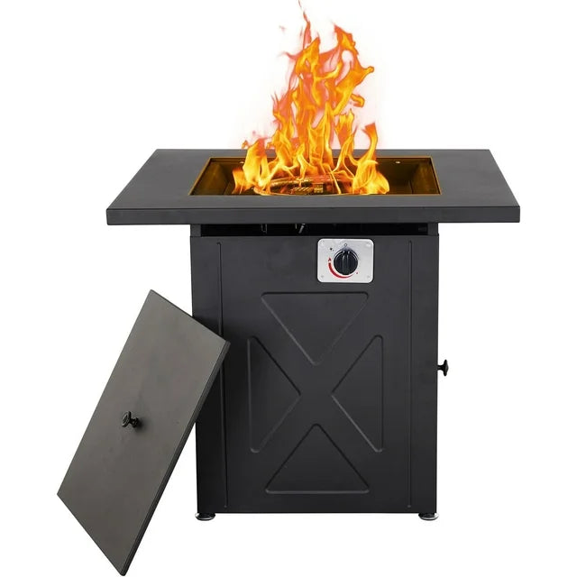 Fire Pit Table, Propane Firepit Outdoor Gas Fire Pits Clearance, 50,000 BTU with Metal Tabletop, Lid, Lava Rocks for Outside Patio, Garden, Deck, Yard