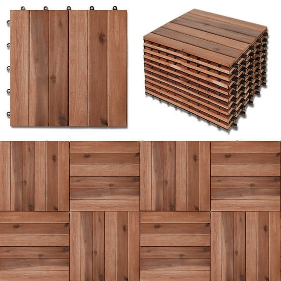 Blorly Flooring Deck Tiles,Coffee Interlocking Patio Flooring Acacia Wood Tiles for Garden, Porch, Indoor& Outdoor, 10 PCS