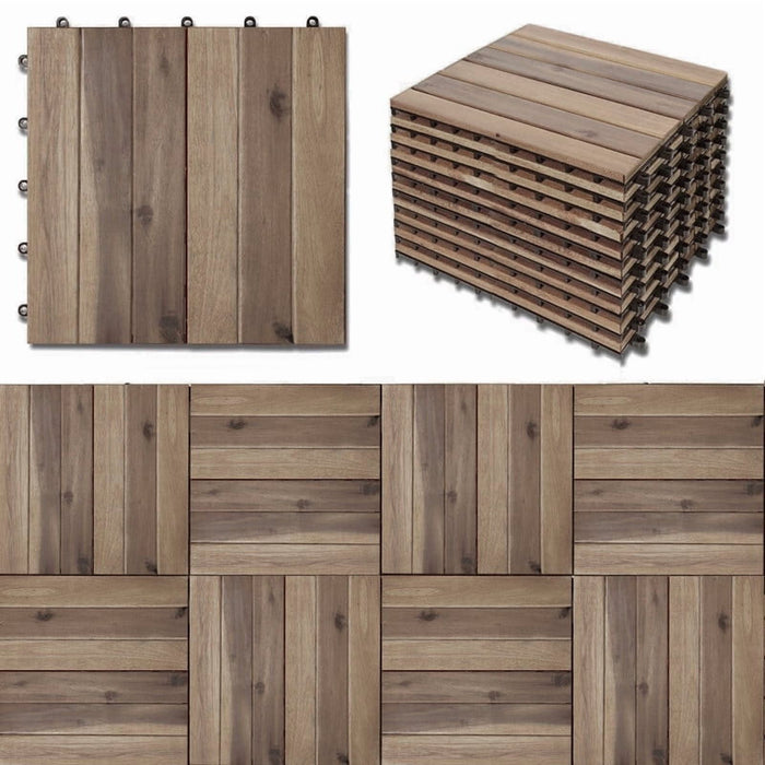 Blorly Flooring Deck Tiles,Gray Interlocking Patio Flooring Acacia Wood Tiles for Garden, Porch, Indoor& Outdoor, 10 PCS