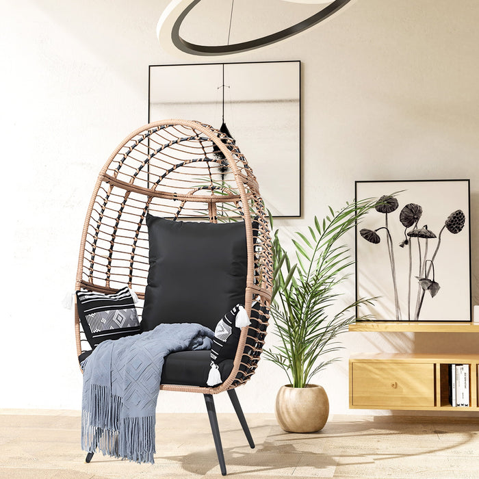 Blorly Wicker Egg Chair, Outdoor Patio Rest Chairs with Stand, Wicker Rattan Basket with Cushion for Bedroom, Patio, Porch,Black