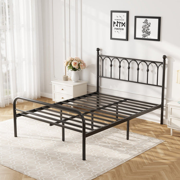 Beddle Bed Frame Metal Platform with Iron-Art Headboard, Heavy Duty Steel Slat Support, 11.9" Under-Bed Storage, No Box Spring Required, Easy Assembly