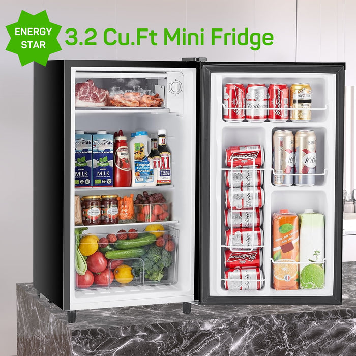 Mini Fridge 3.2 Cu. ft Single Door, 5 Star Energy Efficient, Low Noise, 5 Adjustable Thermostat & Removable Glass Shelves