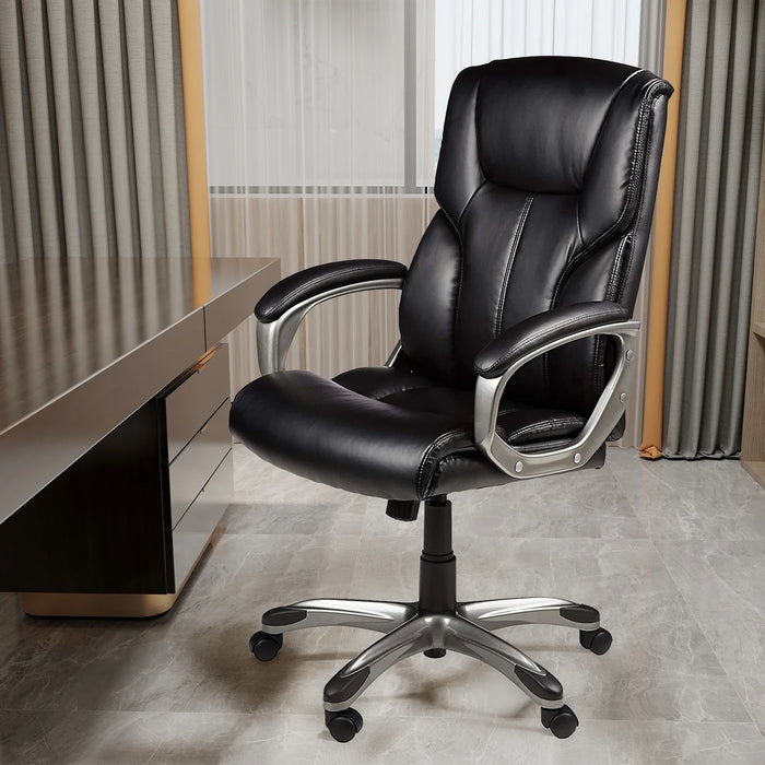 High Back Office Chair,Faux Leather High-Back Executive Office Chair with Lumbar Support,Black