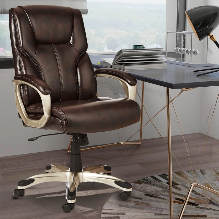 High Back Office Chair,Faux Leather High-Back Executive Office Chair with Lumbar Support,Brown