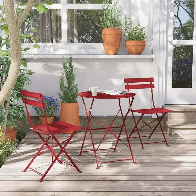 Mydepot Folding Outdoor Patio Bistro Set, 3 Piece Table & Chairs, Durable Furniture Sets