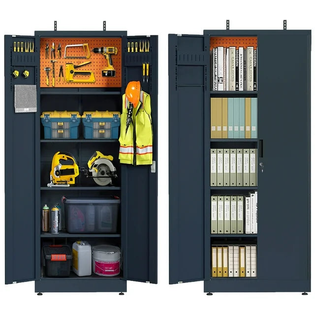 IUILULU 71" Metal Storage Cabinet - Lockable Garage Storage Cabinet with 2 Doors and 4 Adjustable Shelves, Steel Garage Cabinets for Office,Home,Garage