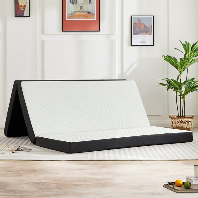 IULULU 4-inch Tri Folding Memory Foam Mattress with Removable Cover,Queen Tri-Fold Mattress,Adult