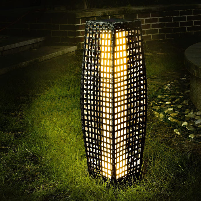 Yangming Patio Outdoor Solar-Powered Woven Resin Wicker Floor Lamp for Deck, Garden, Lawn, Driveway, Pool, Porch