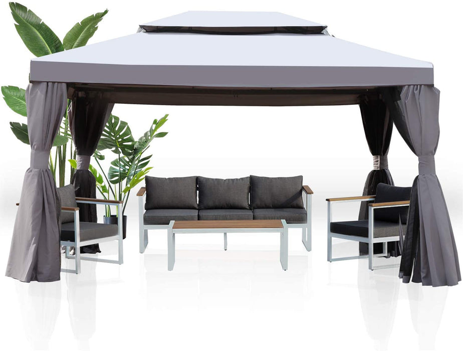 10x13FT Gazebo for Patios Outdoor Gazebo with Mosquito Netting and Curtains Outdoor Patio Canopy for Deck Backyard Garden Lawns, Gray