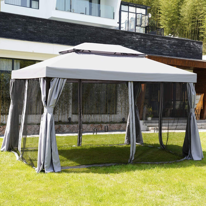 10x13 Ft Patio Gazebo,Outdoor Gazebo Canopy with Mosquito Netting and Curtains,Sturdy Straight Leg Tent Soft Top Gazebo for Patios Deck Backyard, Gray