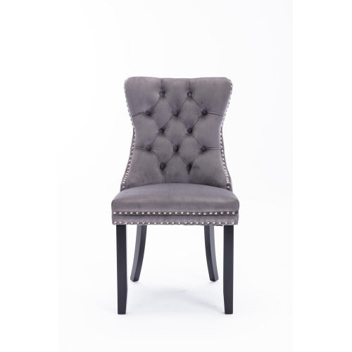 Set of 2 Dining Chairs, High End Velvet Upholstered Dining Chairs, Tufted Dining Chairs with Ring Back and Nailhead Trim-Gray