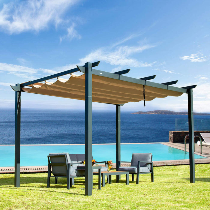 Yangming 10' x 10' Outdoor Retractable Pergola with Weather-Resistant Canopy Aluminum for Garden, Porch, Gazebo, Grape Trellis Pergol