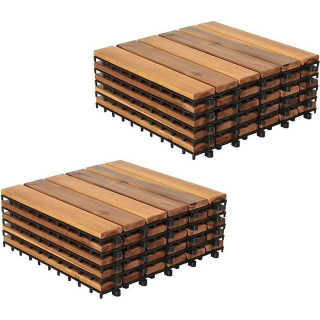 Interlocking Flooring Tiles, 12''x12'' (27pcs), Wood Patio Deck Tiles For Pool, Garden, Garden Pathway, Balcony Decor