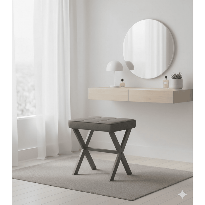Blorly Linen Ottoman, 18" Makeup Vanity Stool, Small Square Padded Footrest for Bedroom, Living Room,Gray