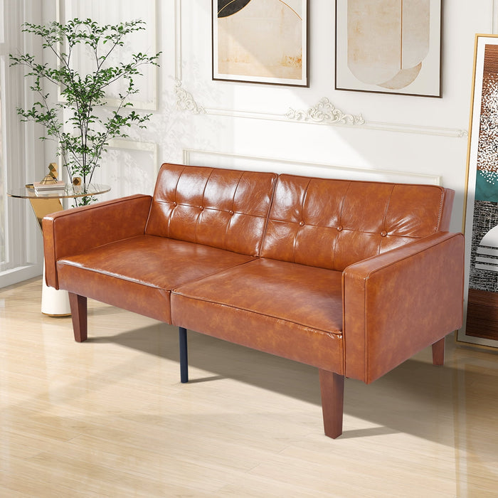 Loveseat Sofa, 67" Mid Century Modern Decor Love Seat Couches with Two Throw Pillows for Living Room, Bedroom, Apartment, Office (Linen, Beige)