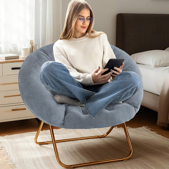 Simenmax Folding Saucer Chair,Portable Folding Soft Moon Chair for Bedroom, Dorm Rooms, Apartments, Lounging, Garden, Gray