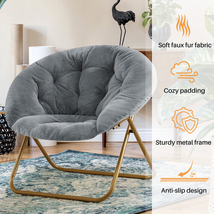 Simenmax Folding Saucer Chair,Portable Folding Soft Moon Chair for Bedroom, Dorm Rooms, Apartments, Lounging, Garden, Gray