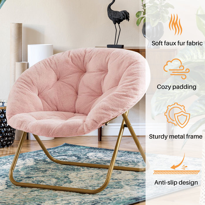 Simenmax Folding Saucer Chair,Portable Folding Soft Moon Chair for Bedroom, Dorm Rooms, Apartments, Lounging, Garden, Pink