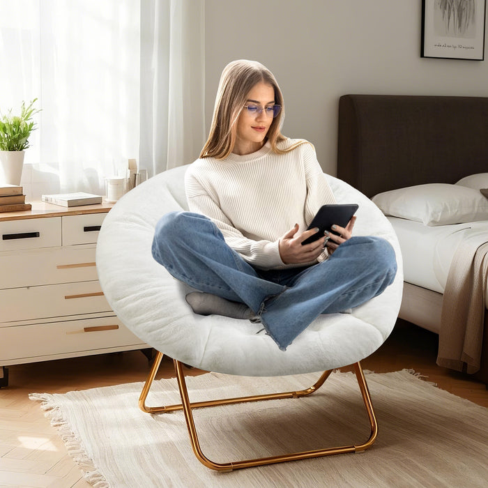 Simenmax Folding Saucer Chair,Portable Folding Soft Moon Chair for Bedroom, Dorm Rooms, Apartments, Lounging, Garden, White