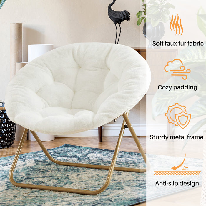 Simenmax Folding Saucer Chair,Portable Folding Soft Moon Chair for Bedroom, Dorm Rooms, Apartments, Lounging, Garden, White