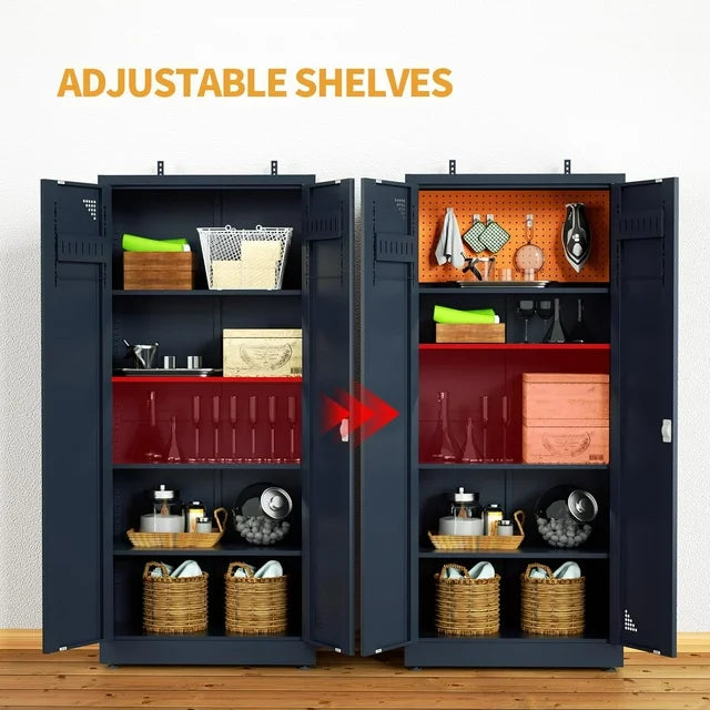 Metal Storage Cabinet - Garage Storage Cabinet with 2 Doors and 4 Adjustable Shelves,71" Steel Lockable Garage Cabinets for Office,Home,Garage (Dark Gray)