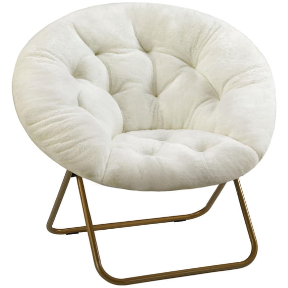 Comfy Saucer Chair, Folding Cozy Faux Fur Accent Seat with Thick Padded and Metal Frame, Single Leisure Chair for Living Room Bedroom