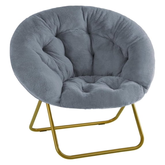 Comfy Saucer Chair, Folding Cozy Faux Fur Accent Seat with Thick Padded and Metal Frame, Single Leisure Chair for Living Room Bedroom