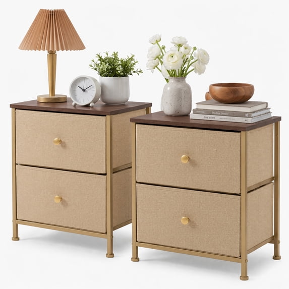 Nightstand for Bedroom, TINKLE WELL 2-Drawer Bedside Table, Khaki End Table for Closet, Dorm