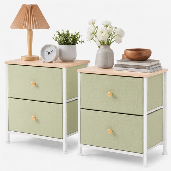 Nightstand for Bedroom, TINKLE WELL 2-Drawer Bedside Table, Khaki End Table for Closet, Dorm