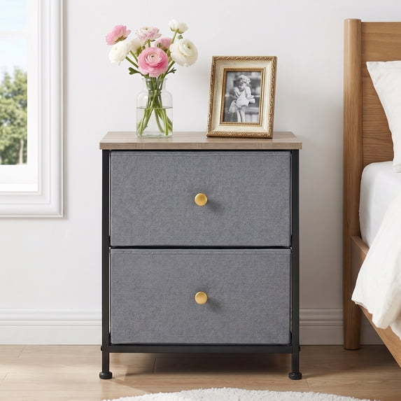Nightstand for Bedroom, TINKLE WELL 2-Drawer Bedside Table, Khaki End Table for Closet, Dorm