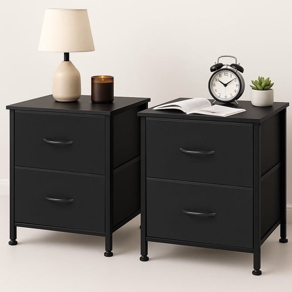 Nightstand with 2 Fabric Drawers, Small Dresser End Table for Bedroom, Closet, Dorm, Bedside Storage Organizer