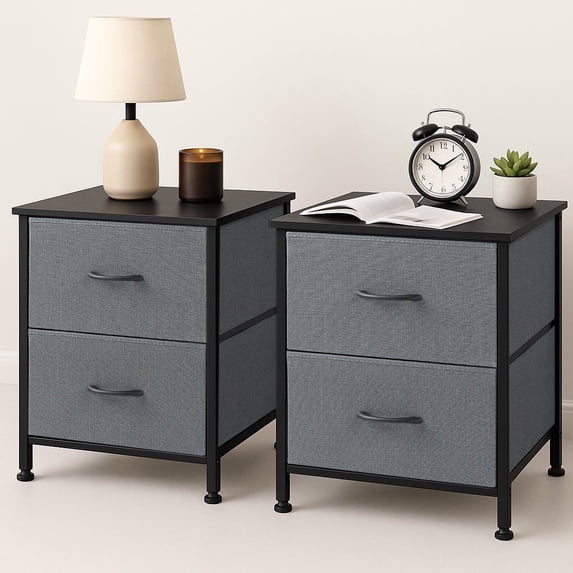 Nightstand with 2 Fabric Drawers, Small Dresser End Table for Bedroom, Closet, Dorm, Bedside Storage Organizer