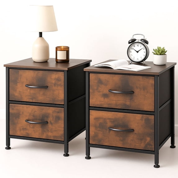 Nightstand with 2 Fabric Drawers, Small Dresser End Table for Bedroom, Closet, Dorm, Bedside Storage Organizer