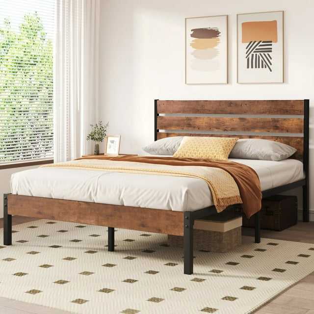 Metal Platform Bed Frame - Heavy Duty Mattress Foundation with Steel Slats Support