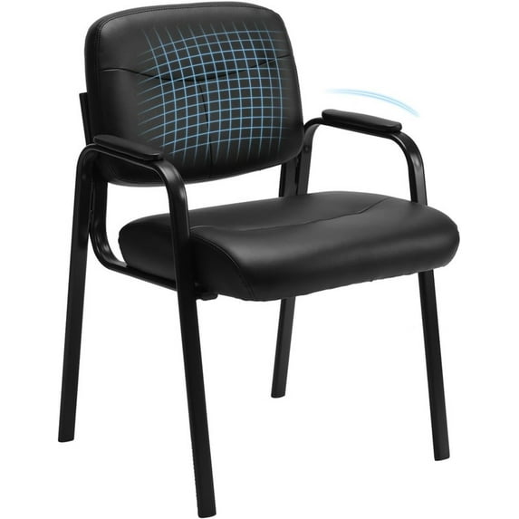Beddle Office Conference Chairsm, Stationary Reception Guest Armchairs with Leather Padded Seat & Arms, No Wheels, for Lobby or Waiting Room