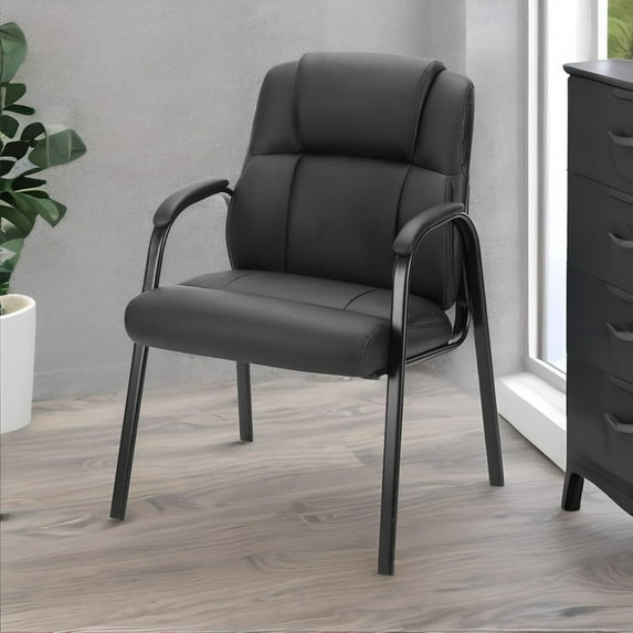 Beddle Office Guest Reception Chairs, PU Leather Armchairs with Padded Seat, No Wheels, for Lobby or Conference Room