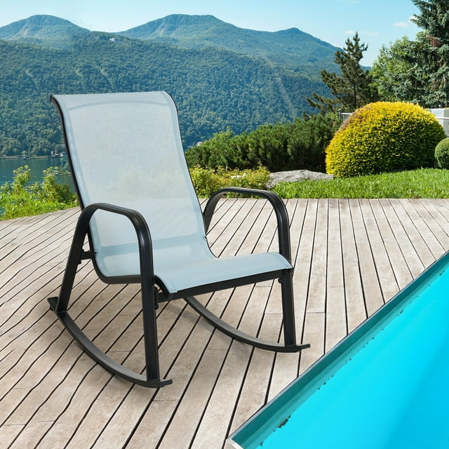 Betcozy Patio Outdoor Mesh Sling Rocking Chair,Outside Steel Rocker Chair for Front Porch,Garden,Patio,Backyard,Black