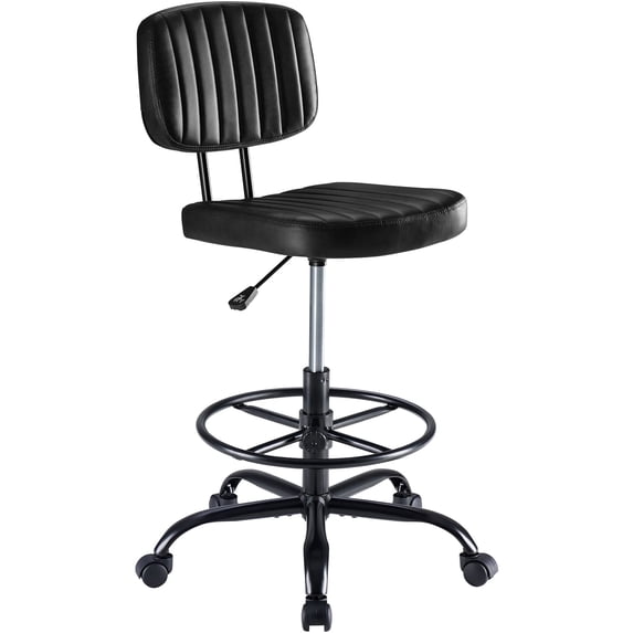 Armless Office Desk Chair, PU Leather Ergonomic Task Chair with Low Back Lumbar Support, Height Adjustable Swivel Computer Chair for Home Office