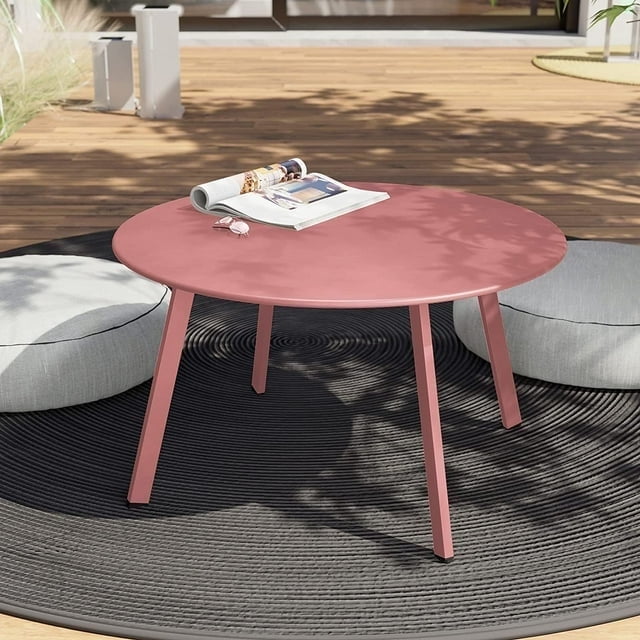 Patio Coffee Table, Round Patio Side Table, Coffee Table, Modern, Stylish, Living Room, Outdoor, Home Decor, Versatile, Pink