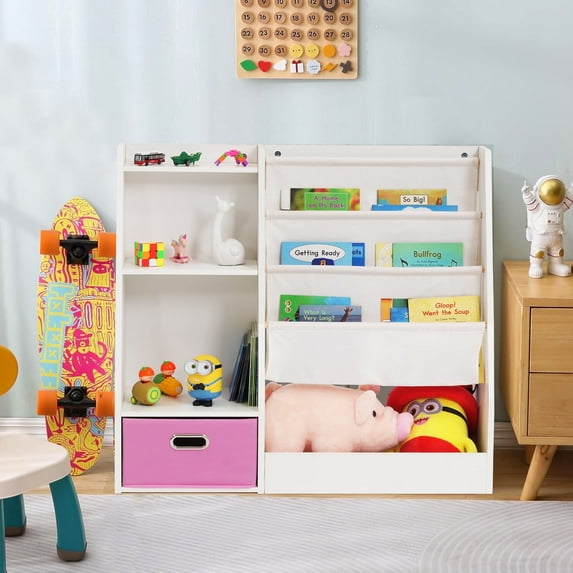 Portable Toy Storage, 4-Tier Teenager Bookcase for Rooms White Book Display Shelve Teenager Book Shelves for Classroom, Teenager Bedroom