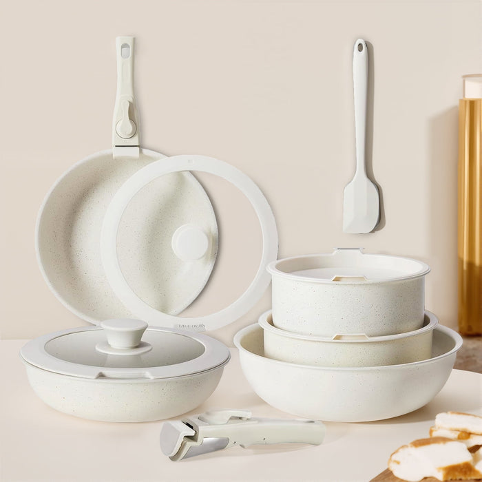 12 Pcs Pots and Pans Set, Non Stick with Removable Handle, Induction, Gas, Ceramic, and Electric Suitable, Oven-Safe,