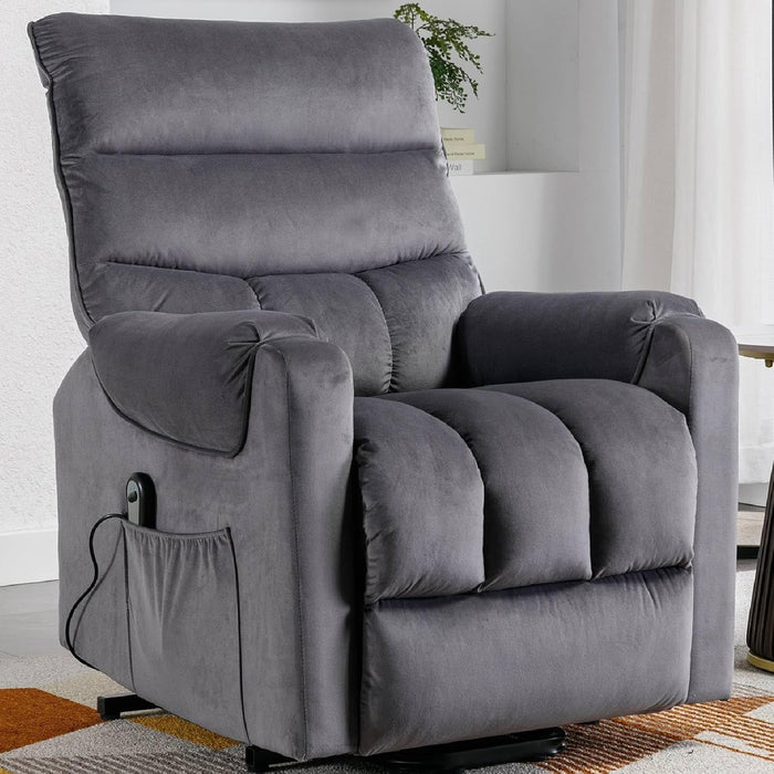 Power Lift Recliner Chair for Elderly, 32.3' Wide Lift Recliner Chair with Footrest and Side Pocket, Sofa Chair for Living Room with Overstuffed Armrest (Grey)